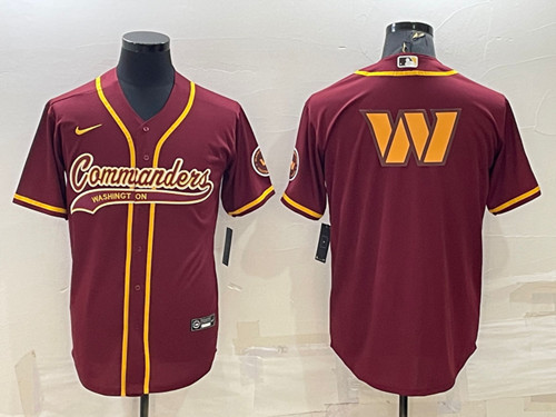 Men's Washington Commanders Burgundy Team Big Logo With Patch Cool Base Stitched Baseball Jersey - Click Image to Close